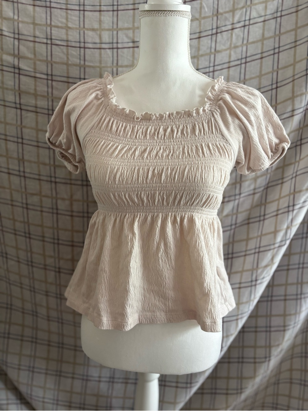 wonder nation Blush Smocked Peplum Top